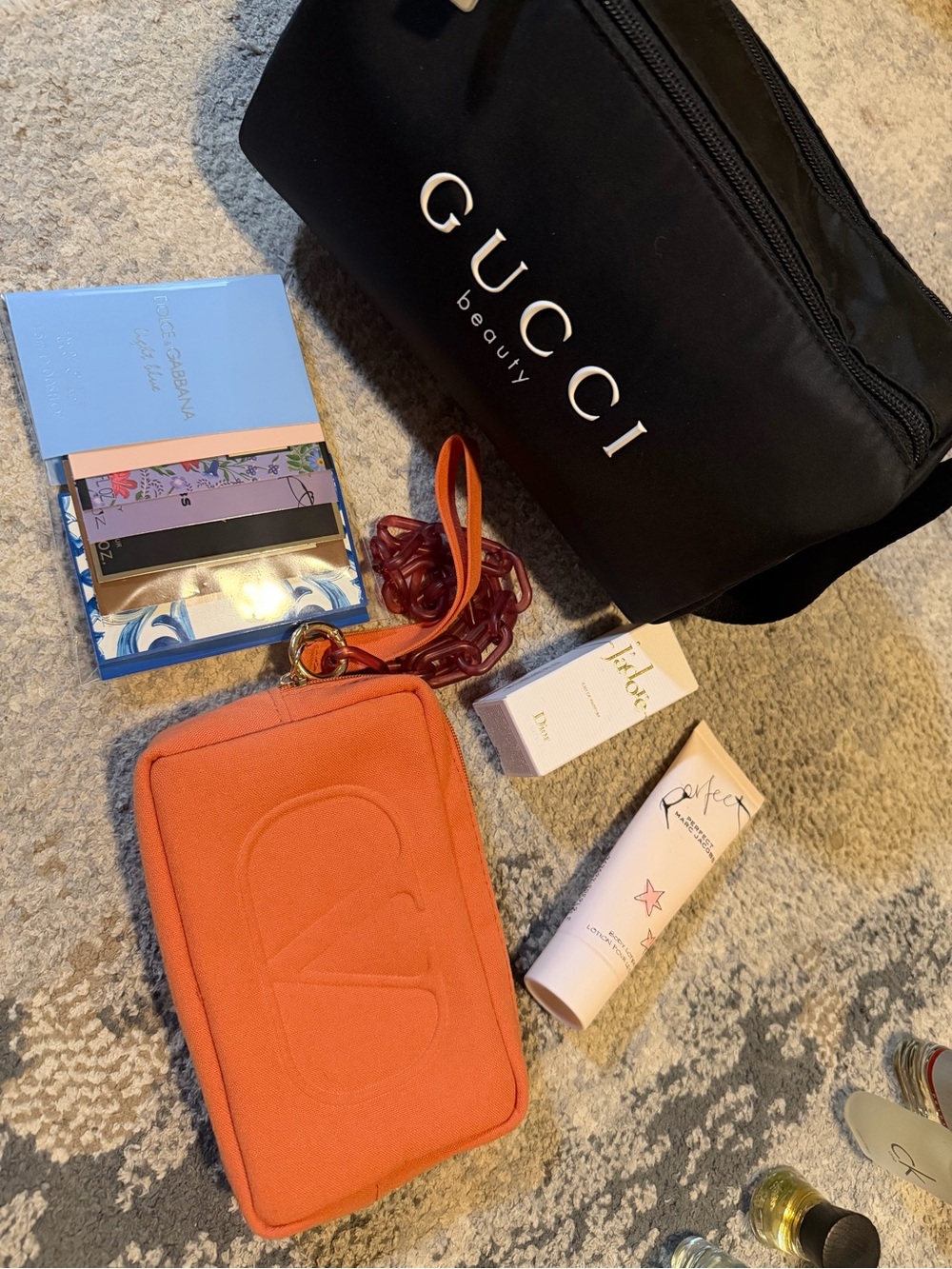 Valentino Gucci cosmetic bags w goodies  all new